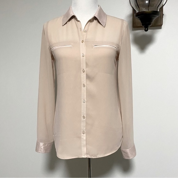 Guess Tops - Guess Sheer and Shimmer Button Down Blouse